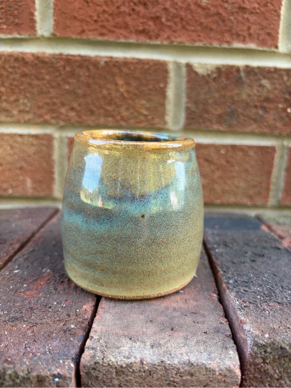 Handcrafted Ceramic Small Vase Pot in Green-Brown Glaze - Home Accents